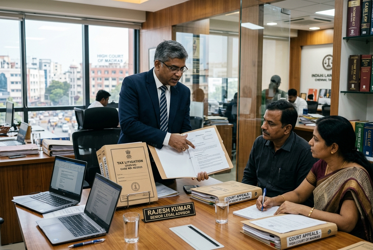 Indian legal representatives preparing tax dispute representation documents